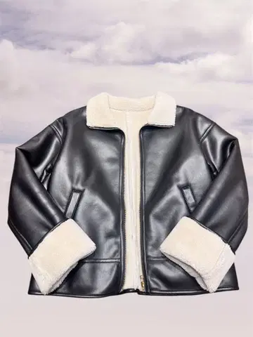 OPAQUE CLIP 페이크 레더 블랙 무스탕 코트