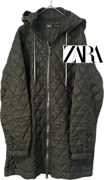 새상품급 ZARA 퀼팅 얇은 소재 다운 자켓 다크 그린 M