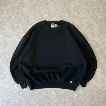 90s USA제 RUSSELL 앞V 맨투맨 검정 블랙 빈티지