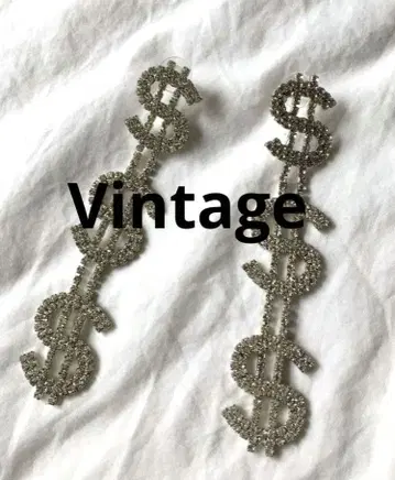 빈티지 달러 마크 실버 귀걸이 지르코니아 비쥬 유리