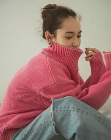 ungrid 하이넥 볼륨 컬러 니트 핑크