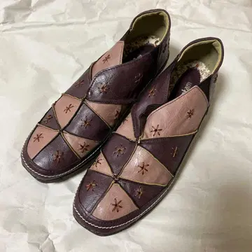 천연 가죽 패치워크 슬립온 슈즈 멀티 컬러 가죽 신발 23.5cm