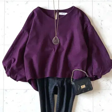 새상품급 어도어 울 V넥 니트 풀오버 38 퍼플 8부 소매 일본제
