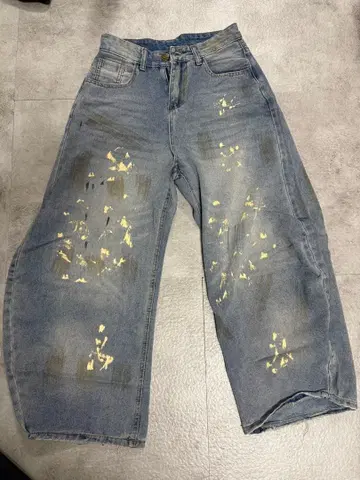 페인트 스플래터 와이드 레그 데님 팬츠