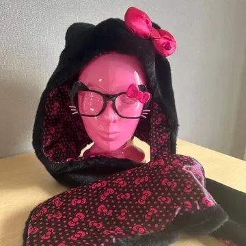 USJ 모자 머플러 키티 블랙 핑크