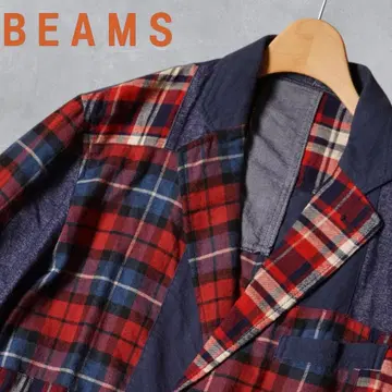 J346@ BEAMS 체크 롱 코트 자켓 L