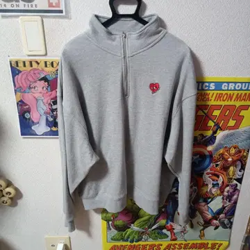 하트 자수 그레이 하프 지퍼 트레이닝복