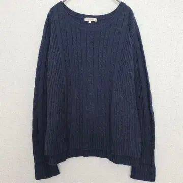 해시 아쉬 | 케이블 니트 스웨터 [2] 울 혼방 라운드넥 네이비