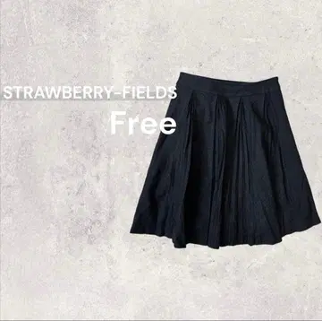 스트로베리 필드 플리츠 스커트 무릎 기장 플레어 심플 울 안감 포함