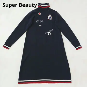 슈퍼 뷰티 네이비 긴팔 터틀넥 비쥬 니트 원피스