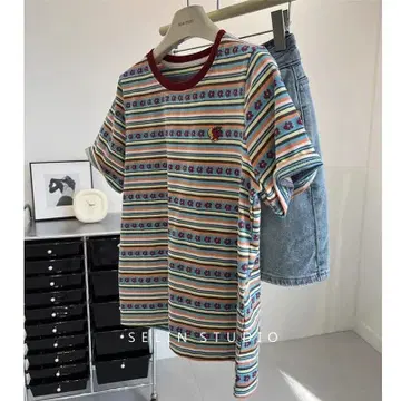 SEN STUDIO 스트라이프 반팔 T셔츠