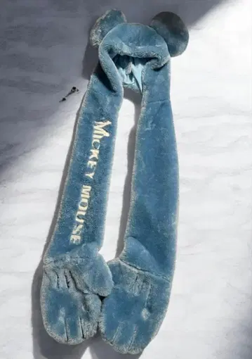 미사용 디즈니 미키 퍼 머플러 팬캡 파랑 블루 장갑