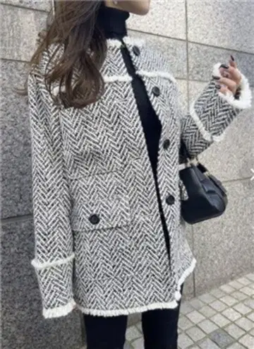 미사용 새상품 리엔다 노카라 트위드 울 MIX 코트 M 사이즈