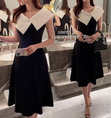 바이마 귀여운 옷깃 프렌치 슬리브 플레어 원피스