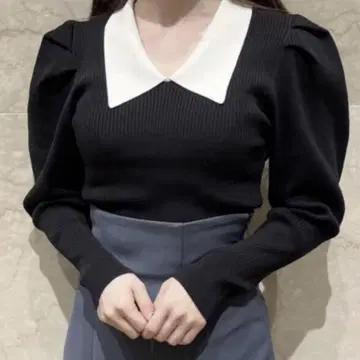 SNIDEL 니트 칼라 퍼프 슬리브 풀오버