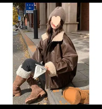 브라운 인조 모피 무스탕 코트