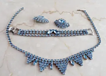 라이트 블루 큐빅 3세트 초커 팔찌 귀찌