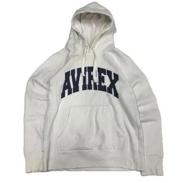 AVIREX 로고 자수 풀오버 후드티 화이트 남성용 M