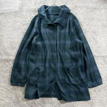 긴팔 플리스 가디건 체크 겉옷 캐주얼 빅 사이즈 3L 그린