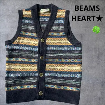 BEAMS HEART 빔즈 니트 베스트 울 네이비 계열 모리걸