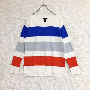 [갭] 보더 니트탑 (S) 얇은 소재 긴팔 크루넥 화이트