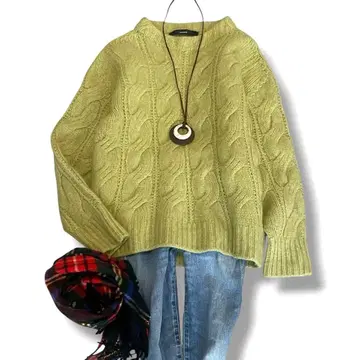 FRAMeWORK 울 니트 풀오버 케이블 짜임 톤 다운 그린