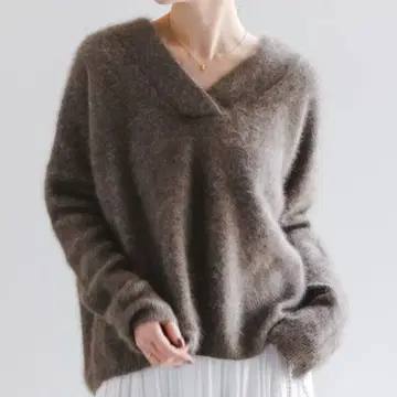 새상품 NOBLE 퍼 니트 V넥 풀오버