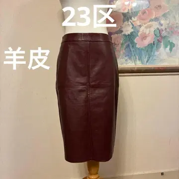 23구 양가죽 버건디 가죽 타이트 스커트 무릎 기장 M~L
