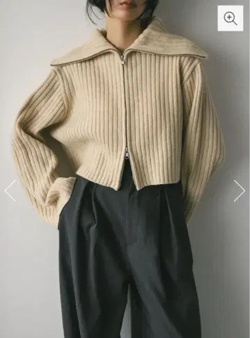 [스타일 믹서] 빅 칼라 집업 숏 니트 베이지