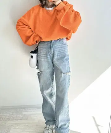 AMELY 마요 콜라보 와플 상의 오렌지