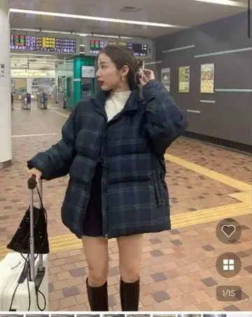 [ nugu ] 체크 무늬 다운 자켓