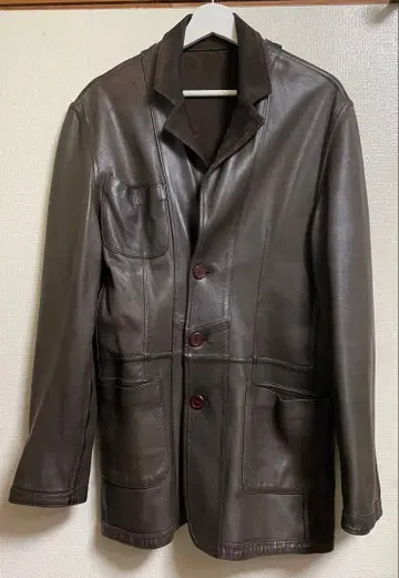 [ 구제 의류 ] 다크 브라운 가죽 스웨이드 하프 코트 리버서블