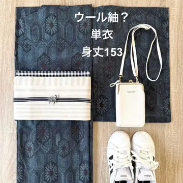 새상품급 울 ? 단의 기모노 인디고 데님 블루 기장 153cm