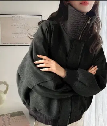 JaVa 지 오버 사이즈 블루종 리브 니트 멜톤 히요쿠 M 차콜