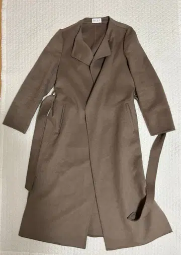 플라스테 울 블렌드 리버 벨티드 리본 노카라 코트 S