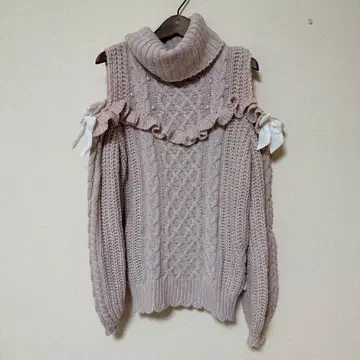 [레어] LIZLISA 오프숄더 BIG 리본 니트 핑크