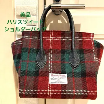 새상품급 Harris Tweed 체크 숄더 토트백 빨간색