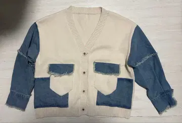 미사용 시착만 한 상품 데님 절개 니트 가디건 - 베이지 / Free