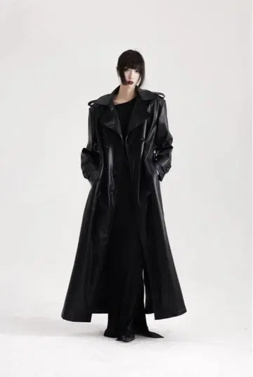 Apozi 남성용 가죽 맥시 길이 코트