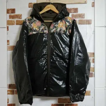 도둑 일기 다운 자켓 일본풍 패턴 크레이프 원단 리버서블 충전솜 블랙 L