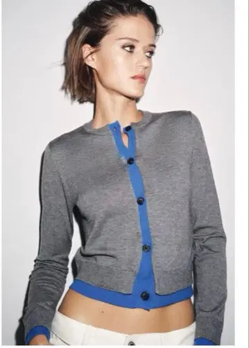 ZARA 콤비 니트 가디건 m 그레이