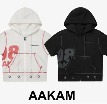 [ AAKAM ] 반팔 후드 부착 숏 후드티 (블랙)