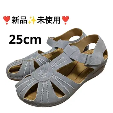 [새상품] 25cm 가죽 백 밴딩 샌들 여성용 통굽 경량