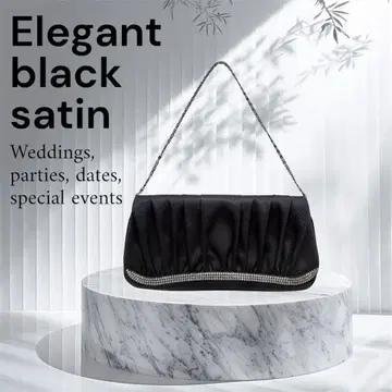 [ 새상품급 ] 블랙 새틴 클러치백 스톤 장식 마그넷 파티백