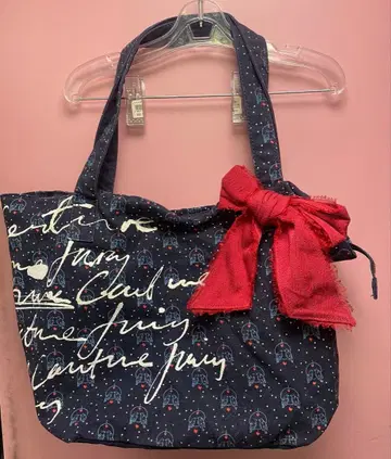 Juicy Couture 핑크 택 네이비 메시지 토트 리본 포함 Y2K