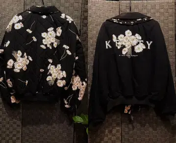 KETTY 리버서블 블루종 점퍼 자수 퀼팅 꽃무늬 M