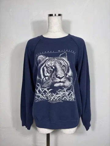 Hanes 호랑이 프린트 네이비 맨투맨 L 애니멀 맨투맨