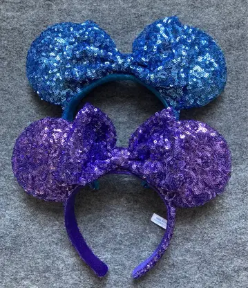 #디즈니 머리띠 스팽글 파랑 보라색 블루 퍼플 리본 2개