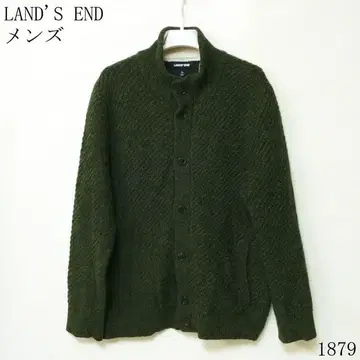 LAND'S END 남성용 올리브 그린 니트 블루종 L 사이즈