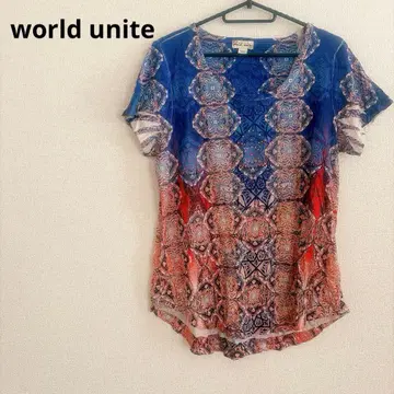world unite 기하학 패턴 반팔 T셔츠